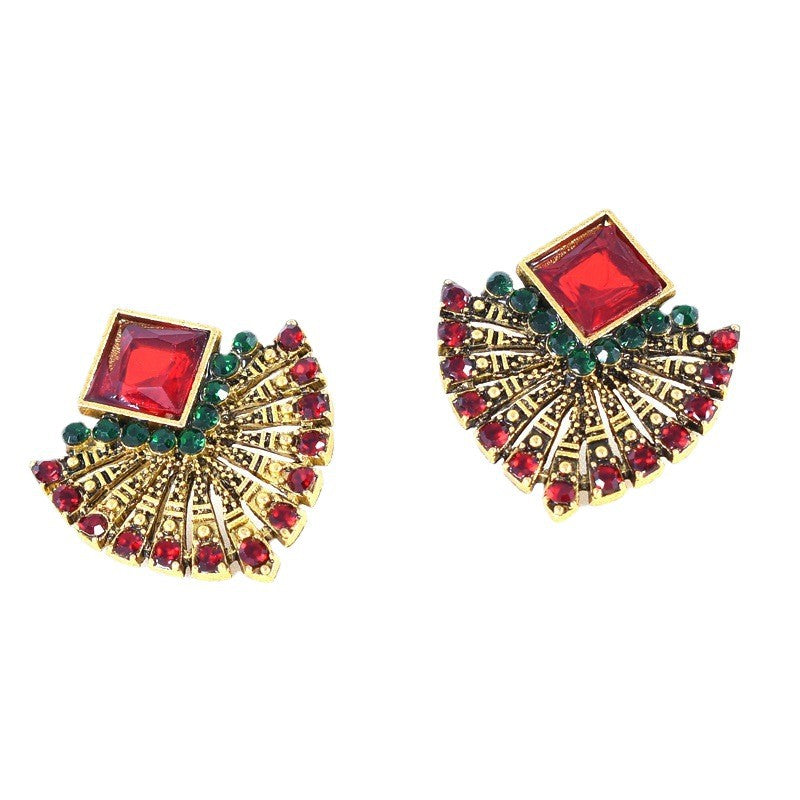 Bohemian Alloy Earrings With Crystal Inlay, Featuring 304 Stainless Steel Ear Pins In Red