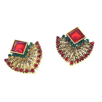 Bohemian Alloy Earrings With Crystal Inlay, Featuring 304 Stainless Steel Ear Pins In Red