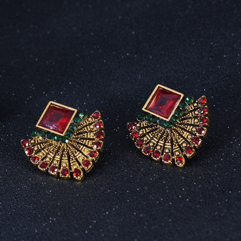 Bohemian Alloy Earrings With Crystal Inlay, Featuring 304 Stainless Steel Ear Pins In Red