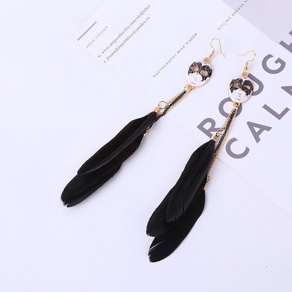Bohemian Feather Earrings With 304 Stainless Steel Ear Pins Featuring Tassel Craftsmanship