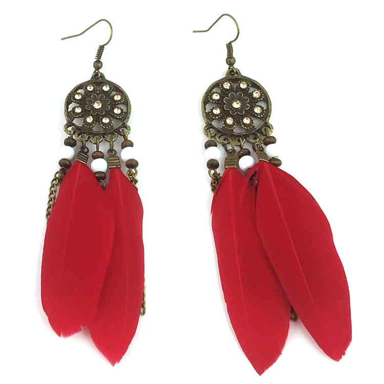 Ethnic Style Feather Tassel Earrings In Yellow With 304 Stainless Steel Ear Pins