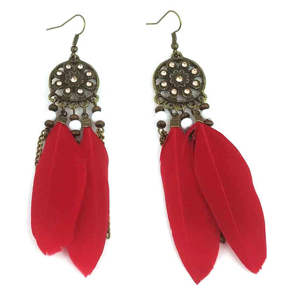 Ethnic Style Feather Tassel Earrings In Yellow With 304 Stainless Steel Ear Pins