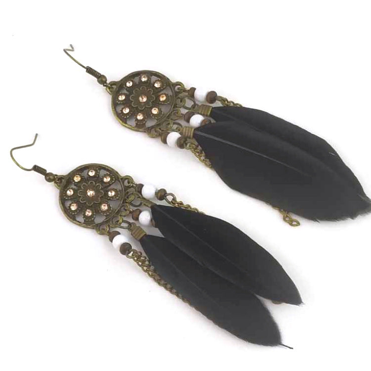 Ethnic Style Feather Tassel Earrings In Yellow With 304 Stainless Steel Ear Pins
