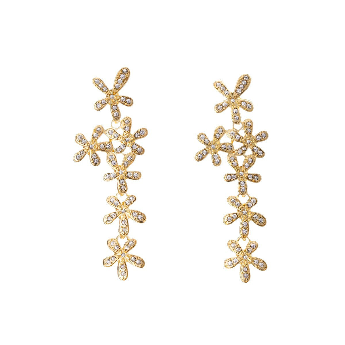 Snowflake Stud Earrings For Women In Zinc Alloy With Rhinestones, Electroplated Finish, 304 Stainless Steel Posts, Tassel
