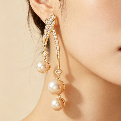 Unisex Tassel Lines Earrings In Copper With Real Gold Plated Electroplated Finish And Zircon Inlay