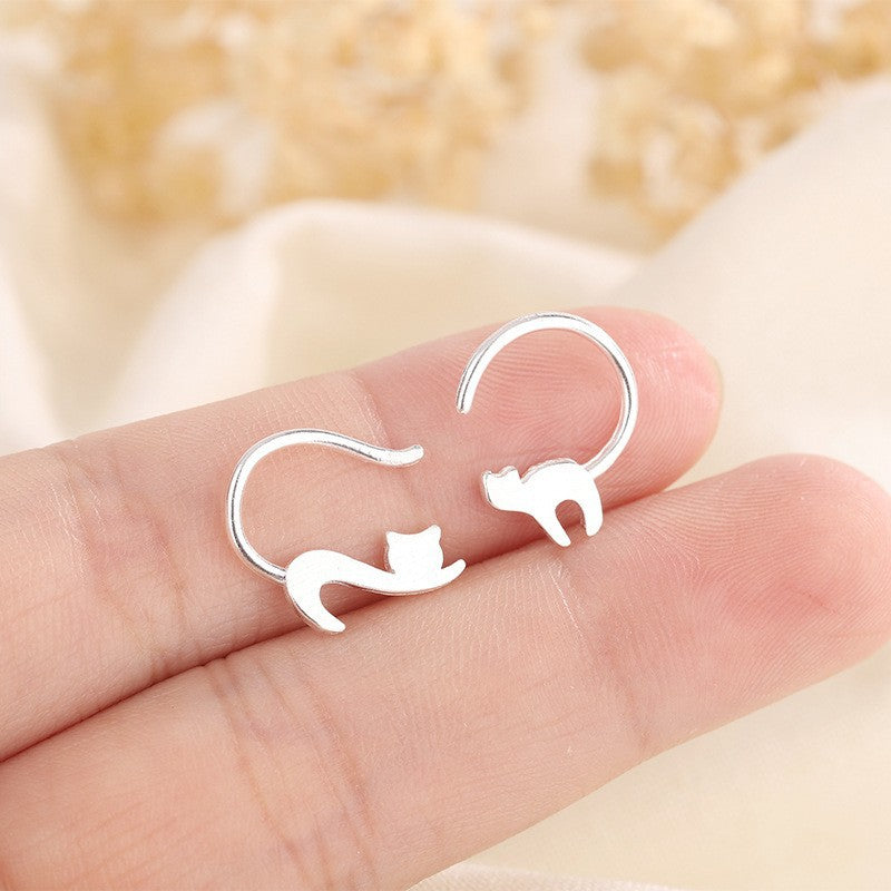 Cat Earrings In Silver Alloy Featuring Electroplated Finish With 304 Stainless Steel Ear Pins, 1 Pair