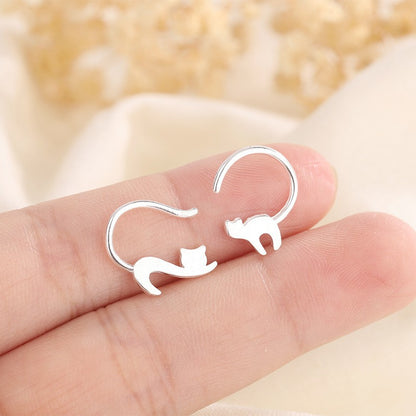 Cat Earrings In Silver Alloy Featuring Electroplated Finish With 304 Stainless Steel Ear Pins, 1 Pair