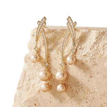 Unisex Tassel Lines Earrings In Copper With Real Gold Plated Electroplated Finish And Zircon Inlay