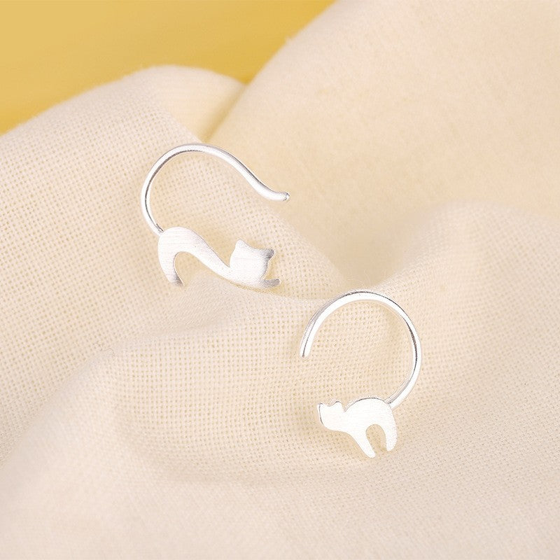 Cat Earrings In Silver Alloy Featuring Electroplated Finish With 304 Stainless Steel Ear Pins, 1 Pair