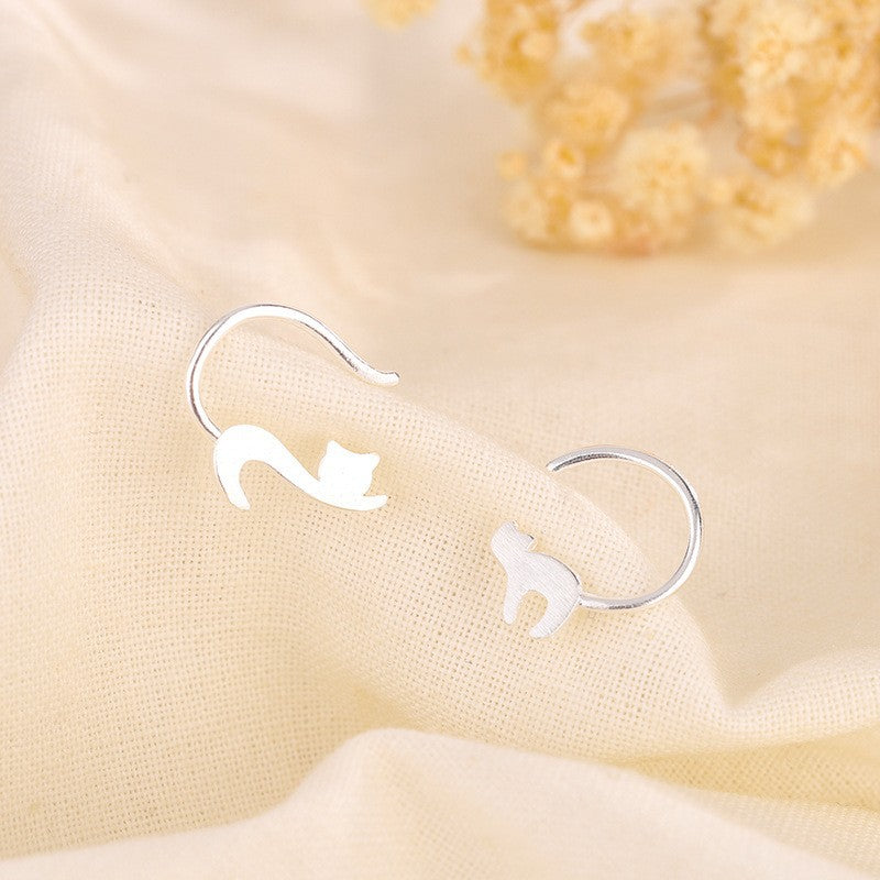 Cat Earrings In Silver Alloy Featuring Electroplated Finish With 304 Stainless Steel Ear Pins, 1 Pair