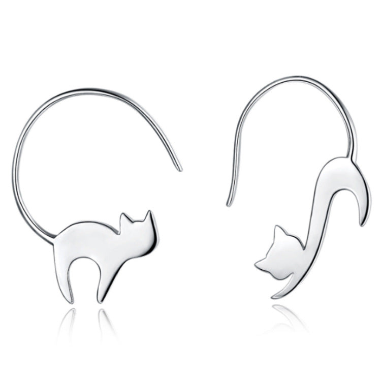 Cat Earrings In Silver Alloy Featuring Electroplated Finish With 304 Stainless Steel Ear Pins, 1 Pair