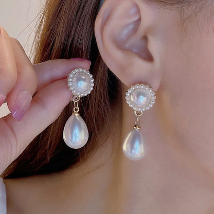 Retro Water Droplets Stud Earrings With Artificial Pearl Inlay, Alloy Body Featuring 304 Stainless Steel Ear Pins