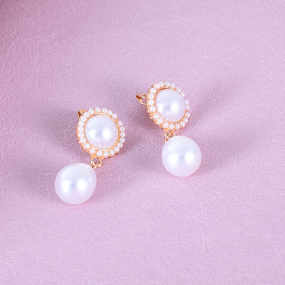 Retro Water Droplets Stud Earrings With Artificial Pearl Inlay, Alloy Body Featuring 304 Stainless Steel Ear Pins
