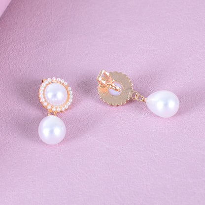 Retro Water Droplets Stud Earrings With Artificial Pearl Inlay, Alloy Body Featuring 304 Stainless Steel Ear Pins