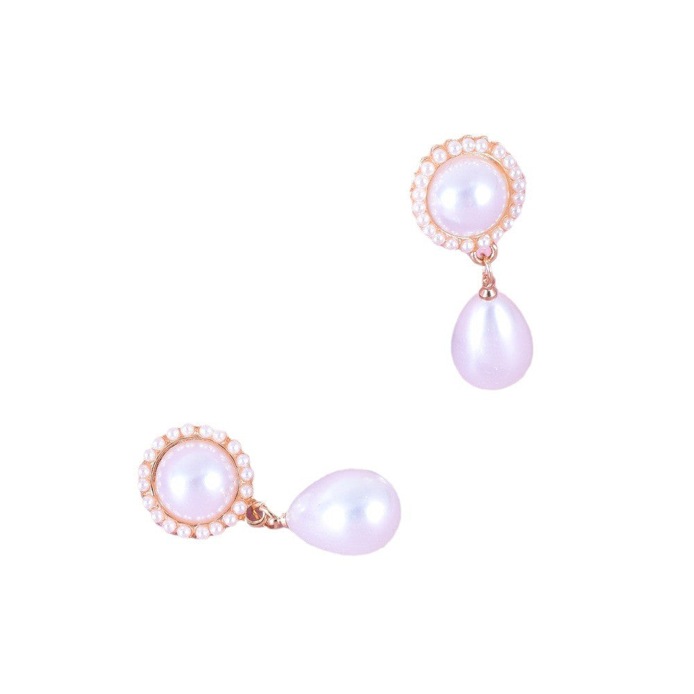 Retro Water Droplets Stud Earrings With Artificial Pearl Inlay, Alloy Body Featuring 304 Stainless Steel Ear Pins