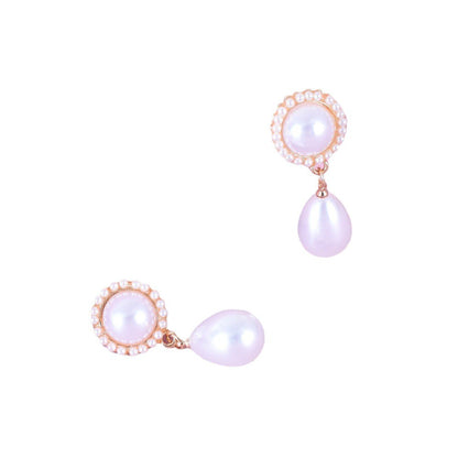 Retro Water Droplets Stud Earrings With Artificial Pearl Inlay, Alloy Body Featuring 304 Stainless Steel Ear Pins