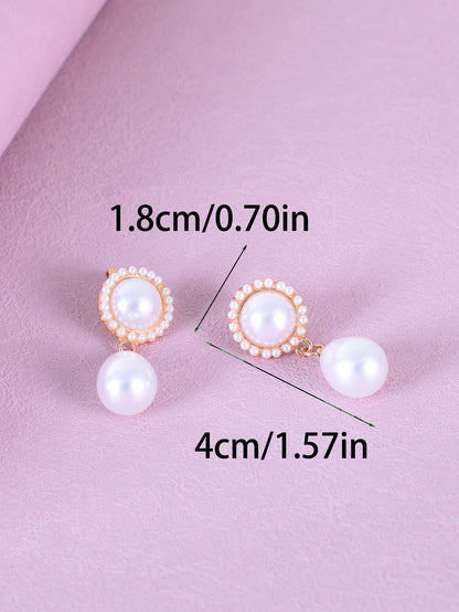 Retro Water Droplets Stud Earrings With Artificial Pearl Inlay, Alloy Body Featuring 304 Stainless Steel Ear Pins