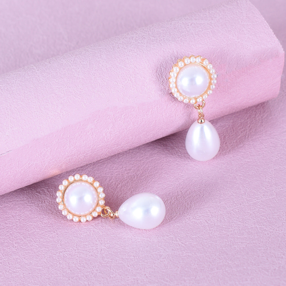 Retro Water Droplets Stud Earrings With Artificial Pearl Inlay, Alloy Body Featuring 304 Stainless Steel Ear Pins