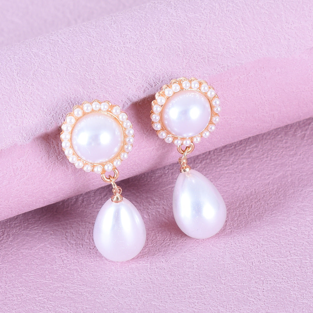 Retro Water Droplets Stud Earrings With Artificial Pearl Inlay, Alloy Body Featuring 304 Stainless Steel Ear Pins