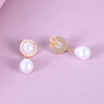 Retro Water Droplets Stud Earrings With Artificial Pearl Inlay, Alloy Body Featuring 304 Stainless Steel Ear Pins