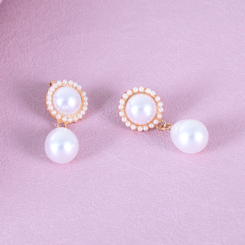 Retro Water Droplets Stud Earrings With Artificial Pearl Inlay, Alloy Body Featuring 304 Stainless Steel Ear Pins