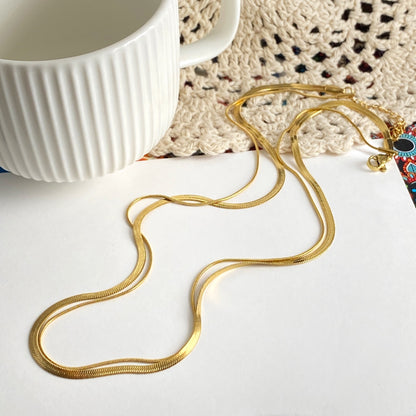 Waterproof Non Tarnish Double Layer Snake Chain Necklace For Women In Real Gold Plated Titanium Steel With Water Plating
