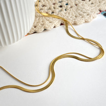 Waterproof Non Tarnish Double Layer Snake Chain Necklace For Women In Real Gold Plated Titanium Steel With Water Plating