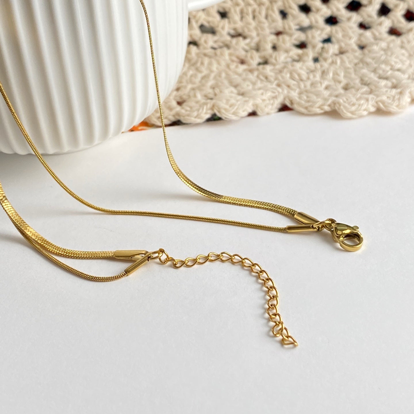 Waterproof Non Tarnish Double Layer Snake Chain Necklace For Women In Real Gold Plated Titanium Steel With Water Plating