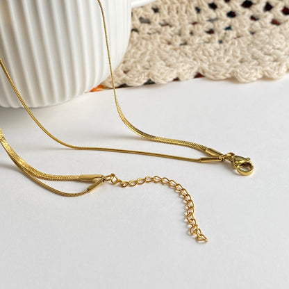 Waterproof Non Tarnish Double Layer Snake Chain Necklace For Women In Real Gold Plated Titanium Steel With Water Plating