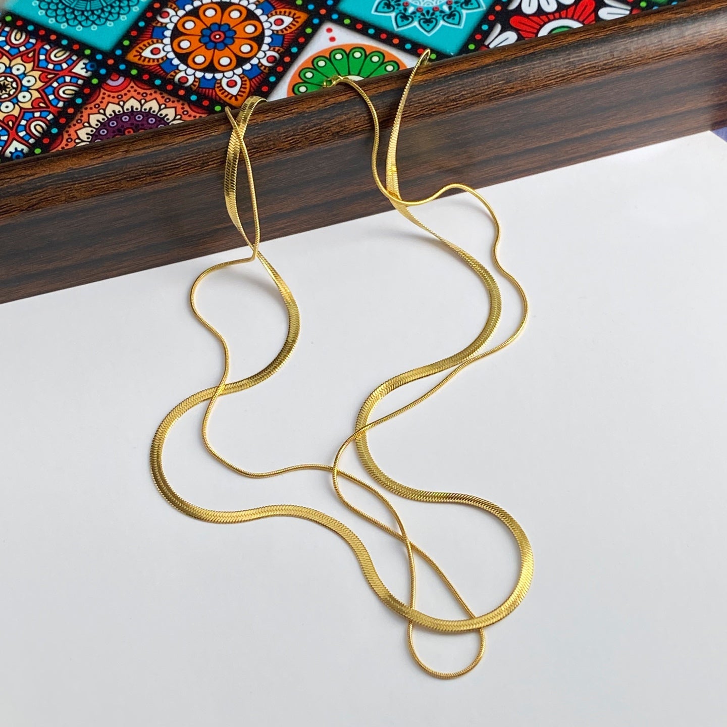 Waterproof Non Tarnish Double Layer Snake Chain Necklace For Women In Real Gold Plated Titanium Steel With Water Plating