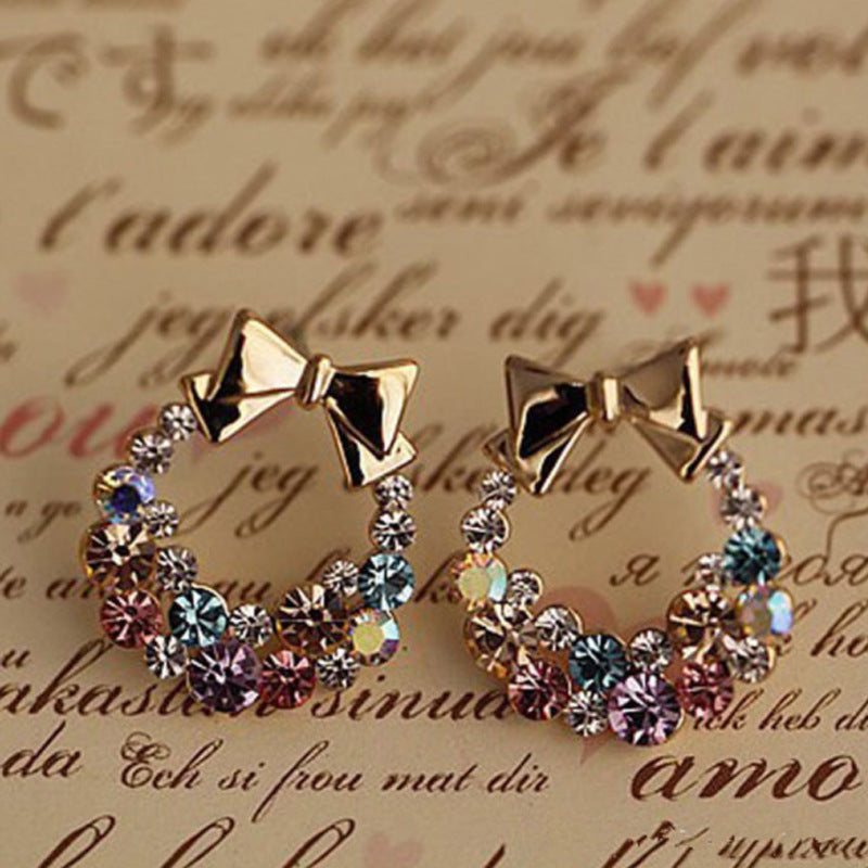Bow Tie Stud Earrings In Alloy With Rhinestones And 304 Stainless Steel Posts