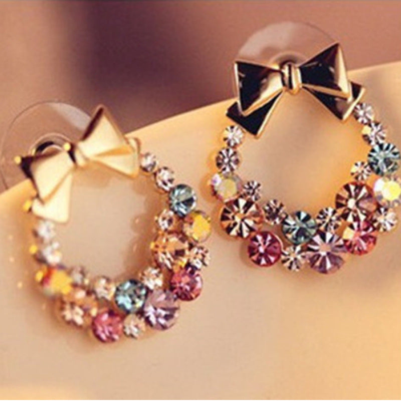 Bow Tie Stud Earrings In Alloy With Rhinestones And 304 Stainless Steel Posts