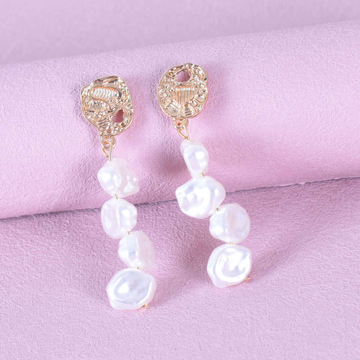 Sweet Alloy Earrings With Baroque Pearl Inlay Featuring 304 Stainless Steel Ear Pins And Folds Craft
