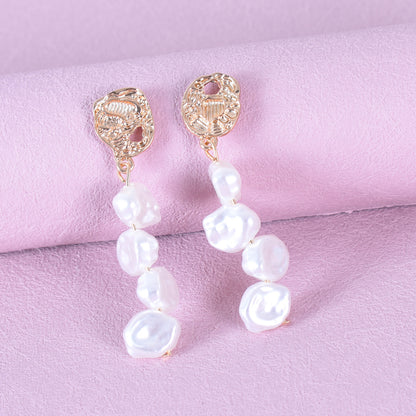 Sweet Alloy Earrings With Baroque Pearl Inlay Featuring 304 Stainless Steel Ear Pins And Folds Craft