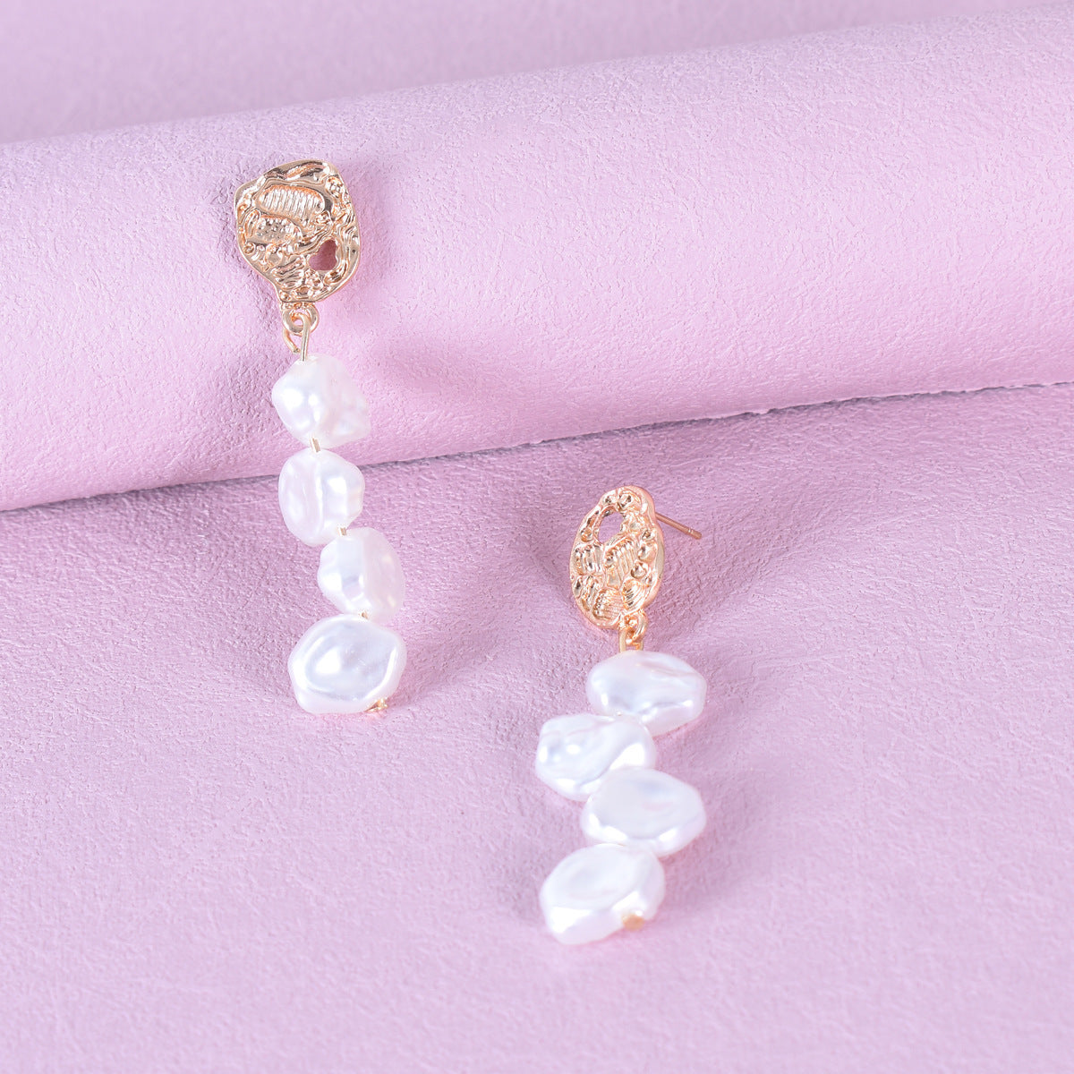 Sweet Alloy Earrings With Baroque Pearl Inlay Featuring 304 Stainless Steel Ear Pins And Folds Craft