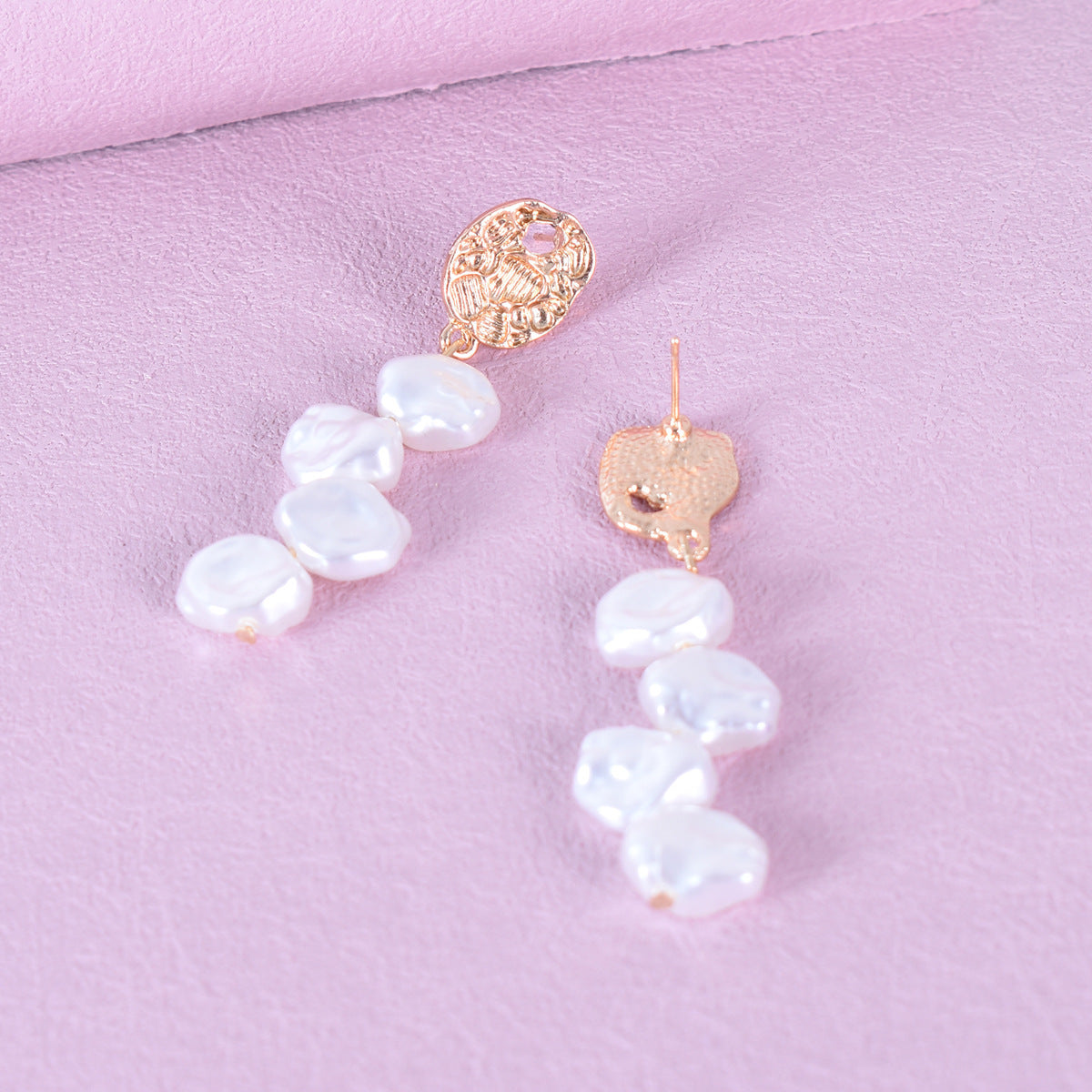 Sweet Alloy Earrings With Baroque Pearl Inlay Featuring 304 Stainless Steel Ear Pins And Folds Craft