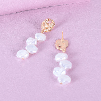 Sweet Alloy Earrings With Baroque Pearl Inlay Featuring 304 Stainless Steel Ear Pins And Folds Craft