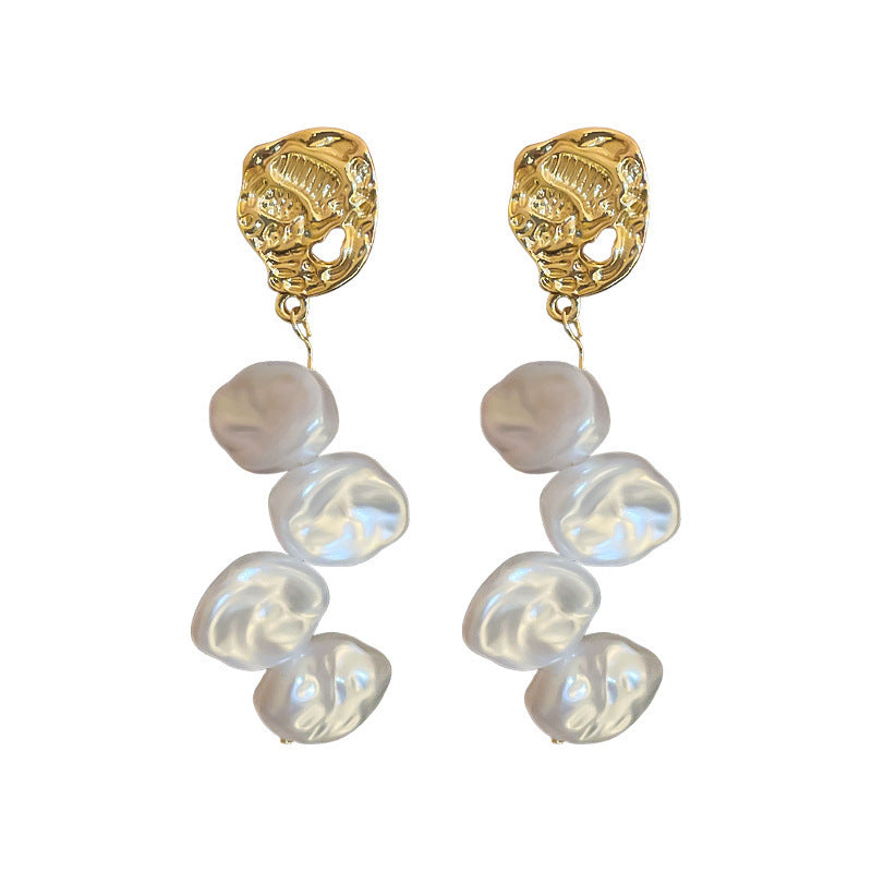 Sweet Alloy Earrings With Baroque Pearl Inlay Featuring 304 Stainless Steel Ear Pins And Folds Craft