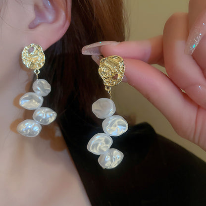 Sweet Alloy Earrings With Baroque Pearl Inlay Featuring 304 Stainless Steel Ear Pins And Folds Craft