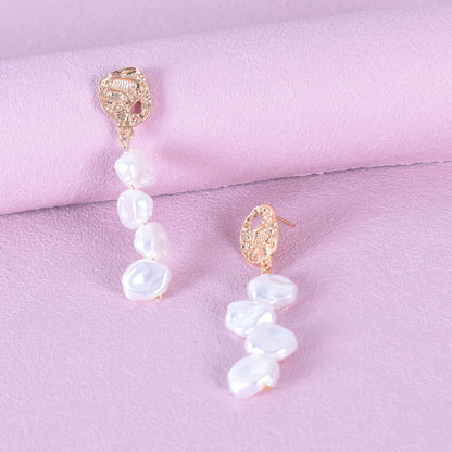 Sweet Alloy Earrings With Baroque Pearl Inlay Featuring 304 Stainless Steel Ear Pins And Folds Craft