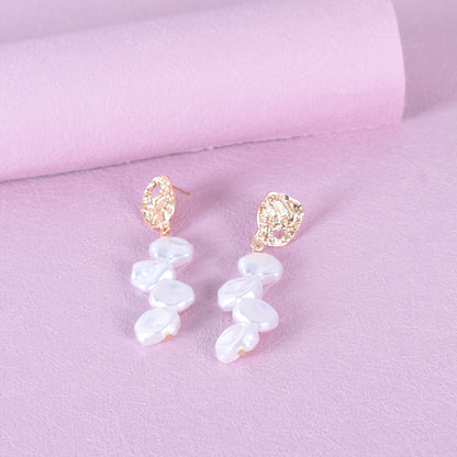 Sweet Alloy Earrings With Baroque Pearl Inlay Featuring 304 Stainless Steel Ear Pins And Folds Craft