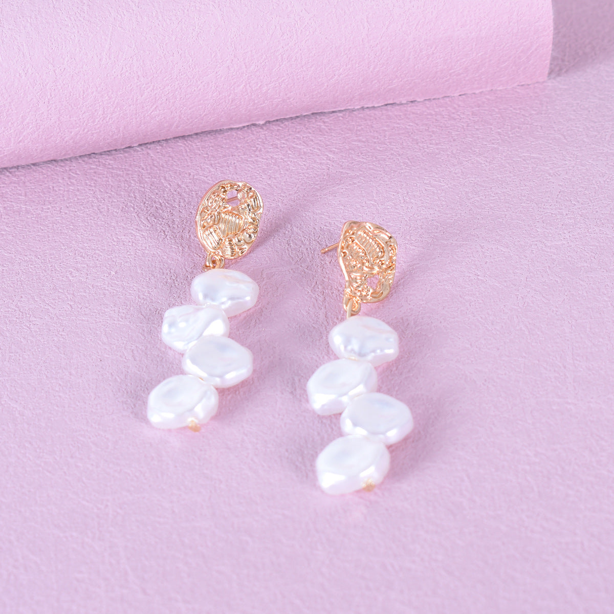 Sweet Alloy Earrings With Baroque Pearl Inlay Featuring 304 Stainless Steel Ear Pins And Folds Craft