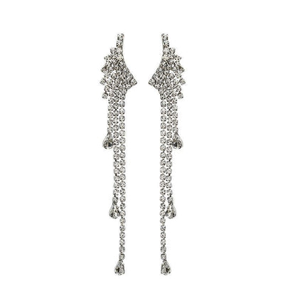 Silver Wings Tassel Earrings For Women In , Alloy With Rhinestone Inlay