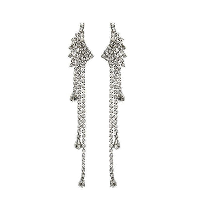 Silver Wings Tassel Earrings For Women In , Alloy With Rhinestone Inlay