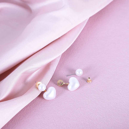 Heart Shape Simple Style Stud Earrings For Unisex, Alloy With Artificial Pearl, Electroplated And 304 Stainless Steel Posts