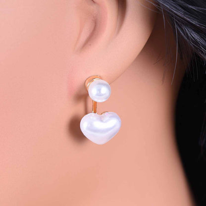 Heart Shape Simple Style Stud Earrings For Unisex, Alloy With Artificial Pearl, Electroplated And 304 Stainless Steel Posts