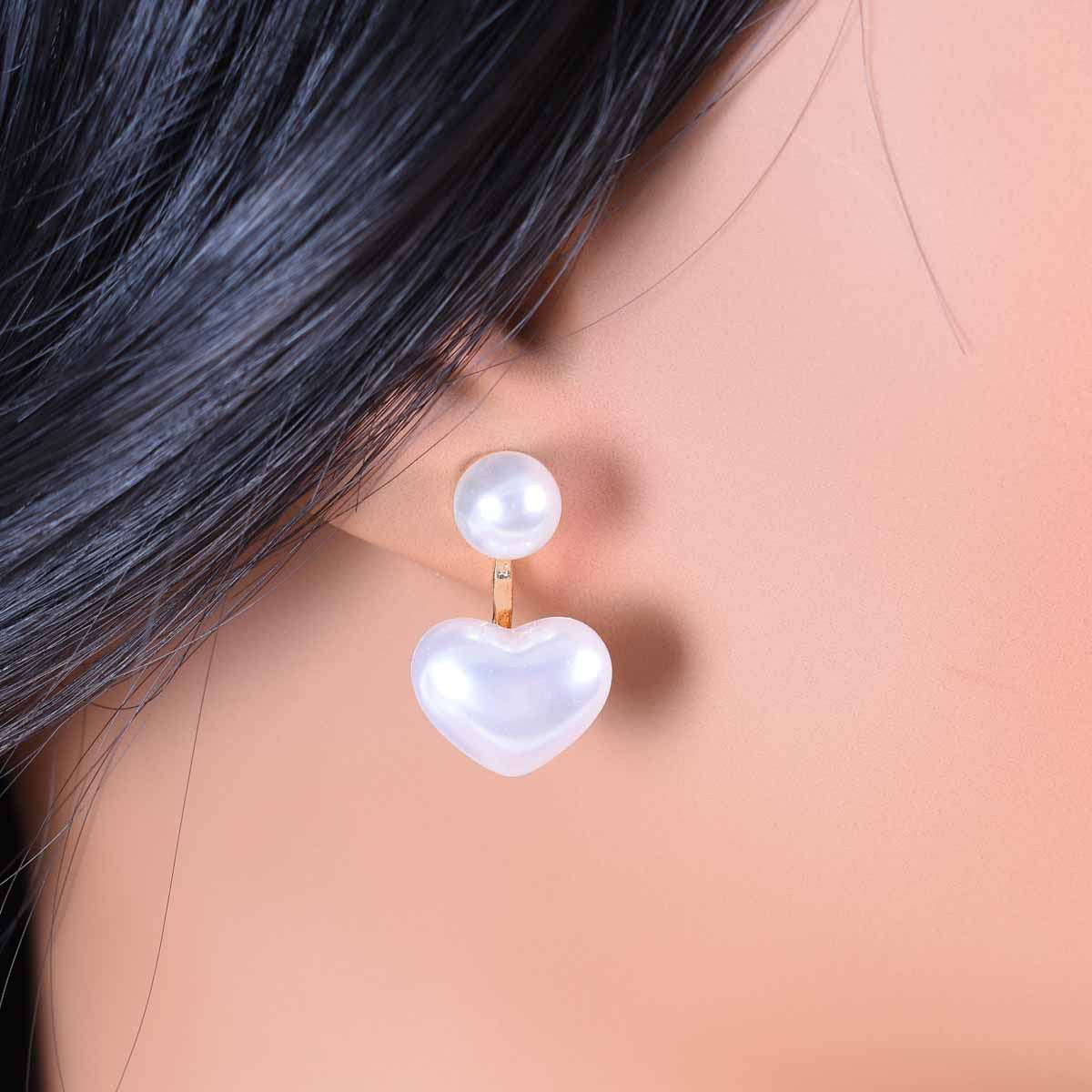 Heart Shape Simple Style Stud Earrings For Unisex, Alloy With Artificial Pearl, Electroplated And 304 Stainless Steel Posts