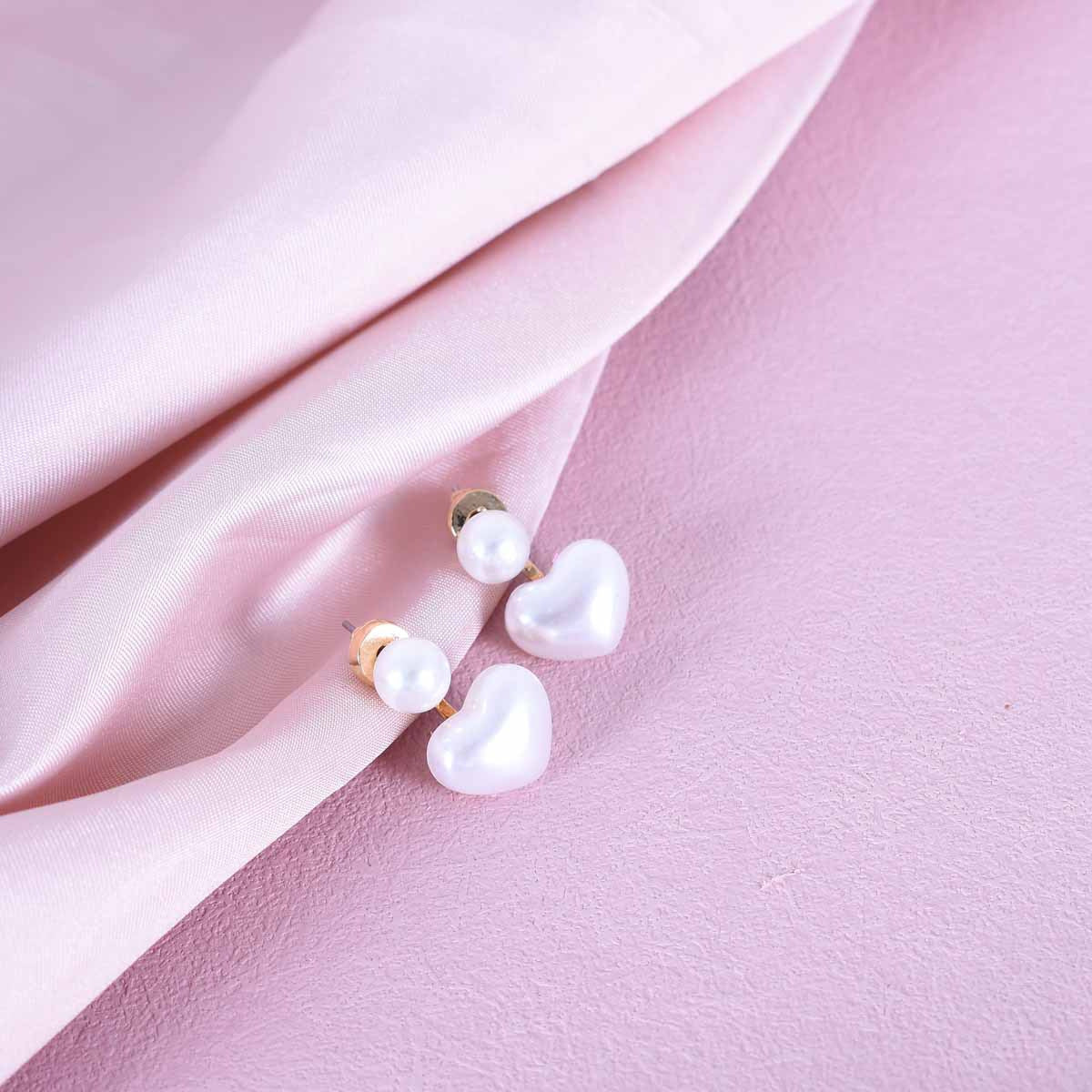 Heart Shape Simple Style Stud Earrings For Unisex, Alloy With Artificial Pearl, Electroplated And 304 Stainless Steel Posts