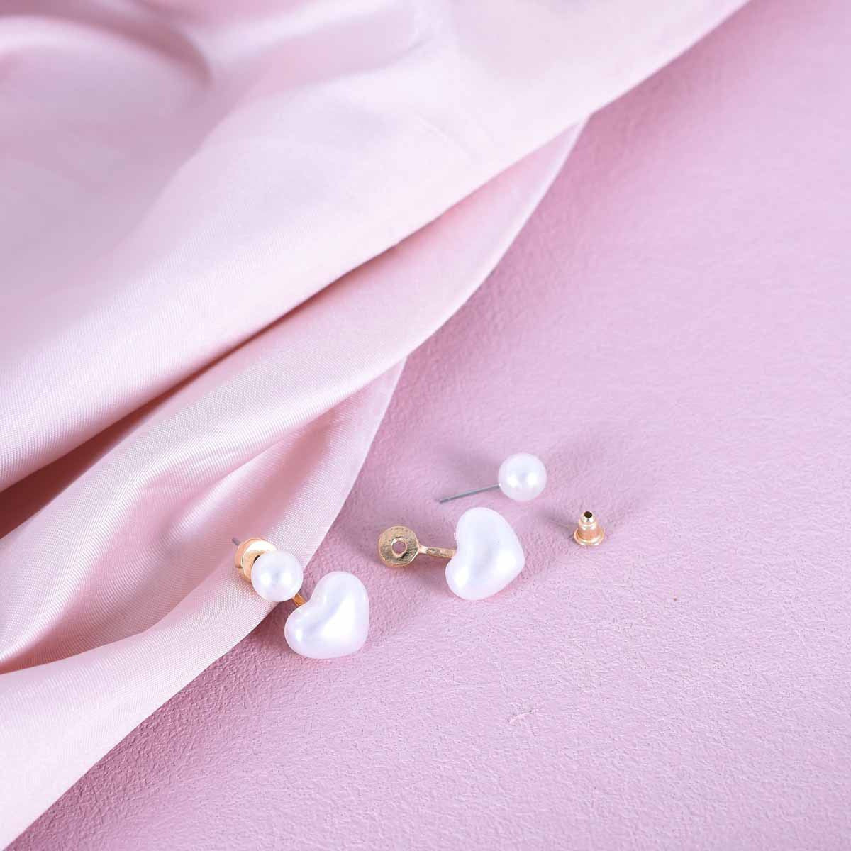 Heart Shape Simple Style Stud Earrings For Unisex, Alloy With Artificial Pearl, Electroplated And 304 Stainless Steel Posts