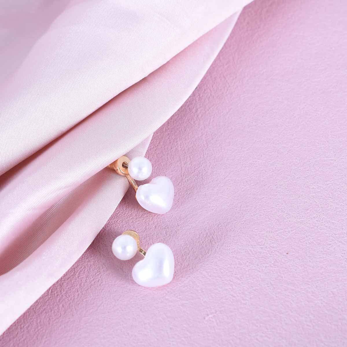 Heart Shape Simple Style Stud Earrings For Unisex, Alloy With Artificial Pearl, Electroplated And 304 Stainless Steel Posts